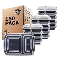 Freshware 餐具盒 [15 包] 2 个隔间带盖子，食品容器，不含午餐盒 ? 可叠放 ? 便当盒，微波炉/洗碗机/冰箱*，分量控制，21 天修复（25 盎司） 黑色 150-Pack YH-2X150