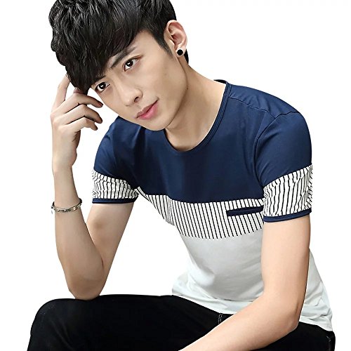 coplake 酷派莱克 夏季男士短t 弹力修身短袖t恤男 男装圆领条纹t恤