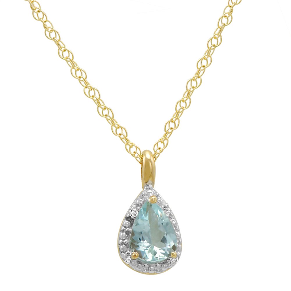 14k 黄金梨形海蓝宝石吊坠(2/3 克拉) 45.72cm 链子)