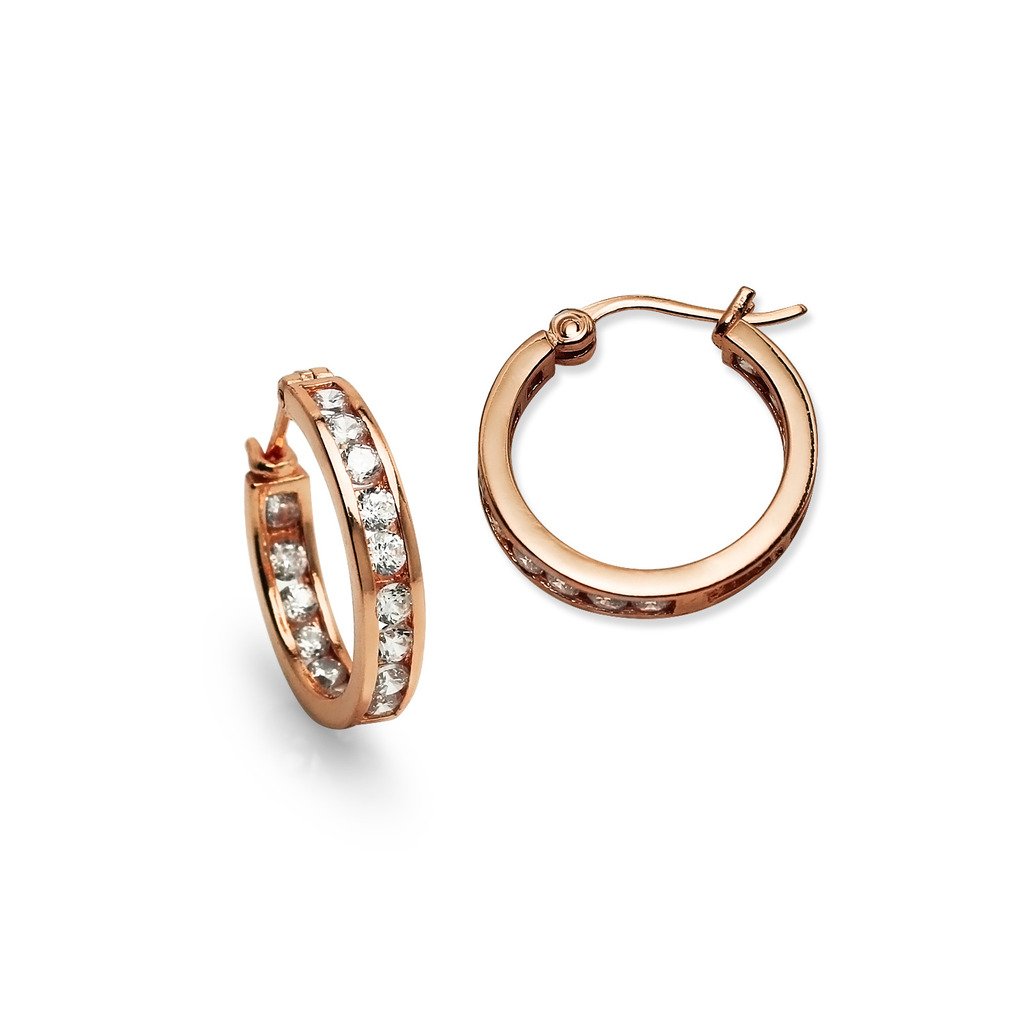 纯银槽镶方晶锆石内外出口 3x18mm 圆形环状耳环 starburst 出品