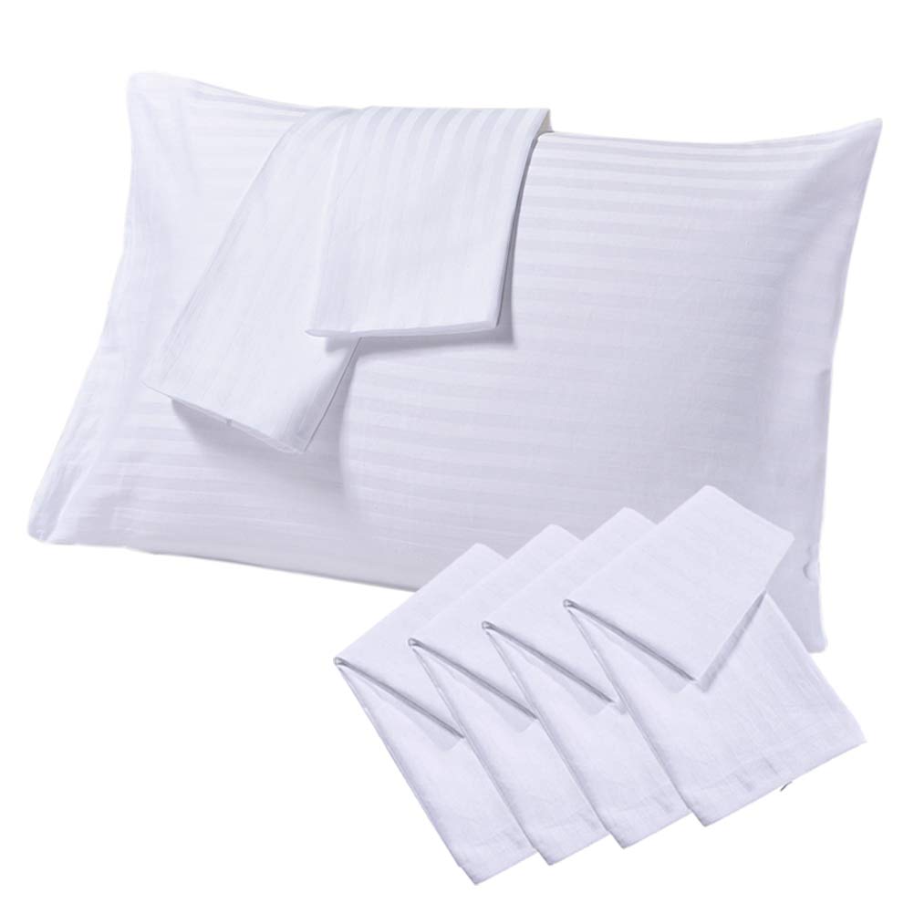 tebery 4 件套 * 纯棉防*床白色条纹枕套 400 支拉链枕套 白色 标准