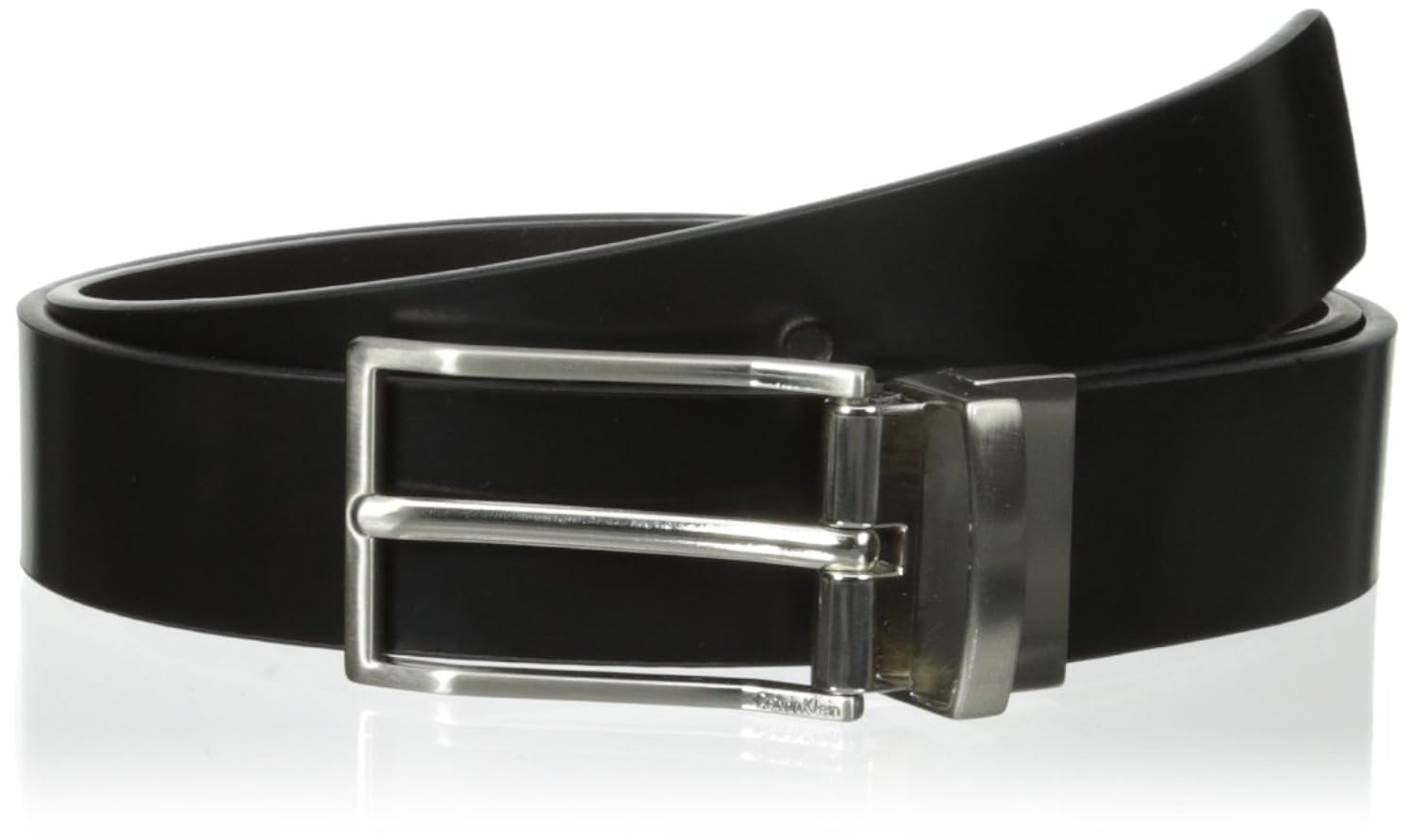 calvin klein 男式32 mm 双面 flat-strap 皮带 黑色/棕色 40