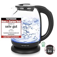 Emerio WK-119255 玻璃电水壶 带温度调节（60°C / 70°C / 80°C / 90°C / 100°C） 带干烧保护 2200 W 1.7 升 自动关机 1.7 升 黑色