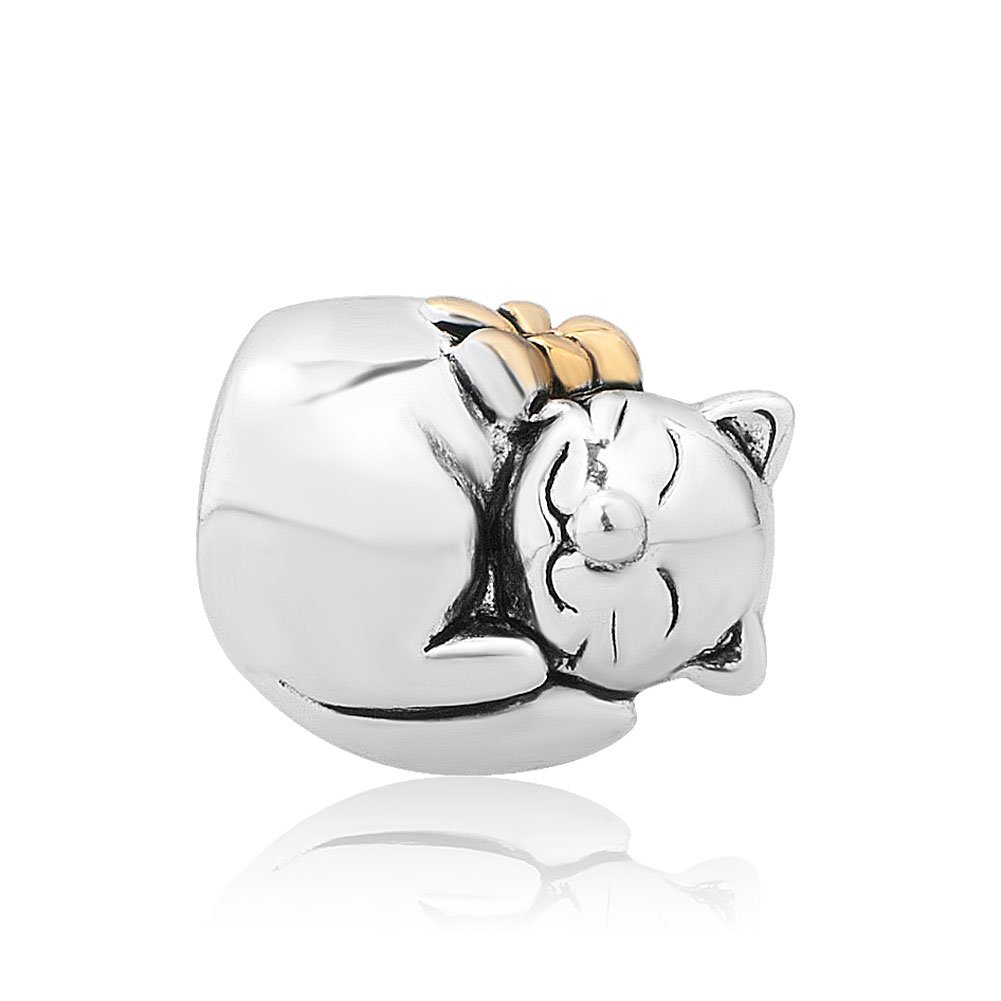 pugster 新款圣诞礼物促销便宜猫咪魅力珠饰适合潘多拉珠宝魅力手镯