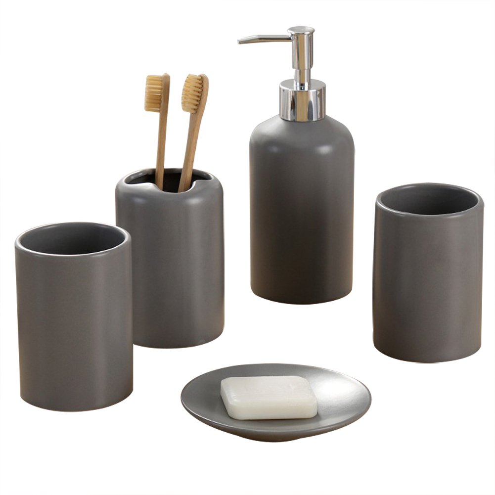 narwaldate 浴室洗漱用品配件 5 件套,简约风格纯色瓷器,包括牙刷架