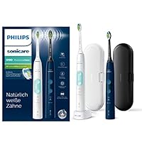 Philips 飞利浦 Sonicare ProtectiveClean 5100电动牙刷HX6851/34两只装，2个带3个清洁程序的隔音刷，按键控制，旅行充电盒 白色/蓝色