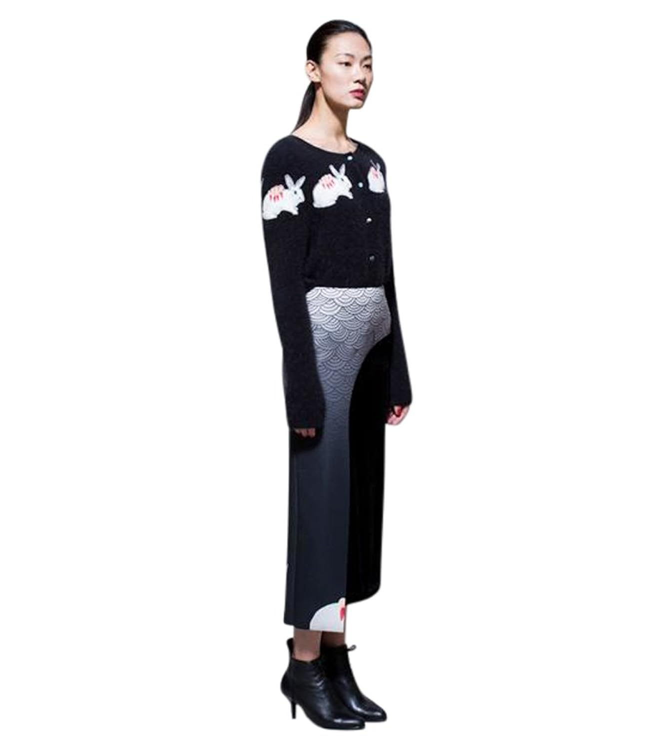 helen lee 女式 兔子贴布绣兔毛开衫 黑色 l 2014fw sw-62-03(亚马逊