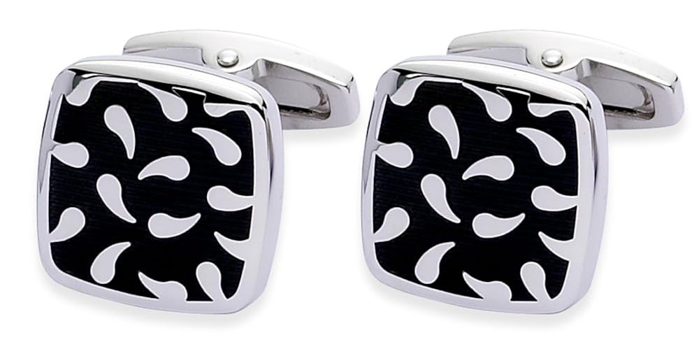 square mile 镀铑底座金属和黑色珐琅袖扣