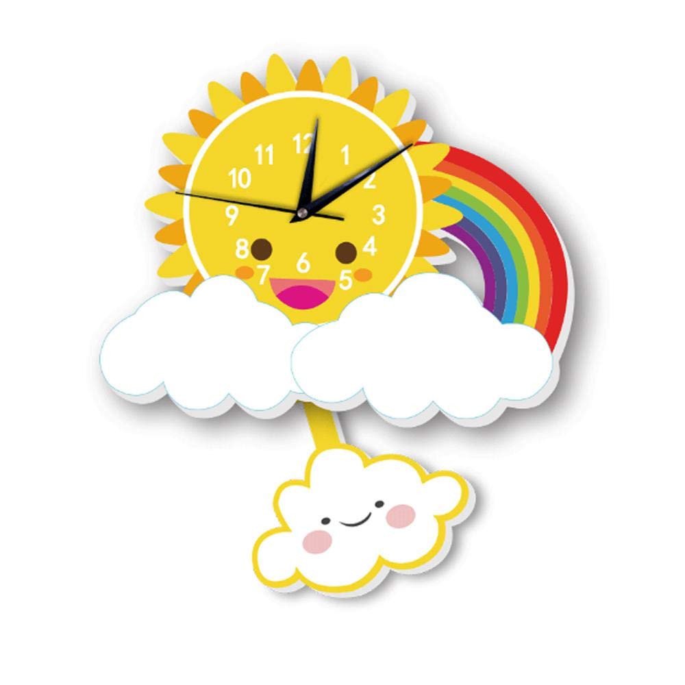 aolvo 儿童卡通挂钟彩虹和独角兽儿童卧室挂钟静音石英钟适用于婴儿