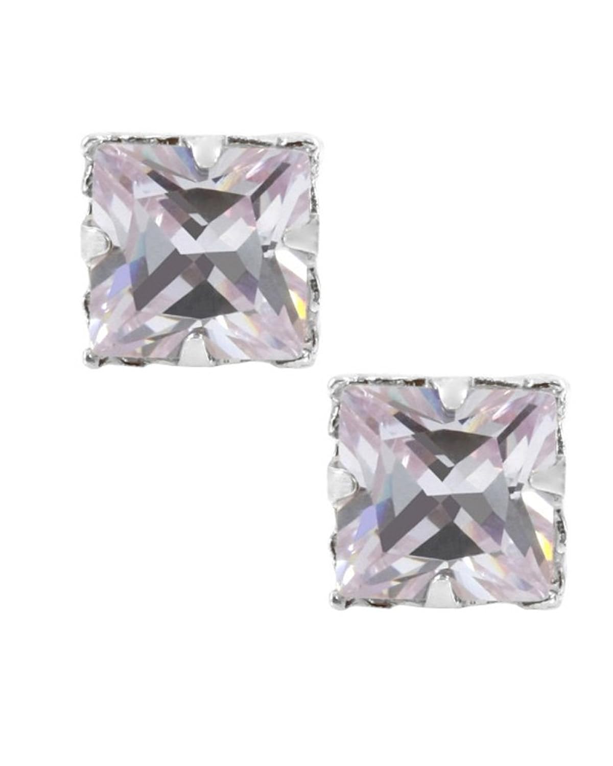 薰衣草方形切割方晶锆石 cz 纯银磁性耳钉