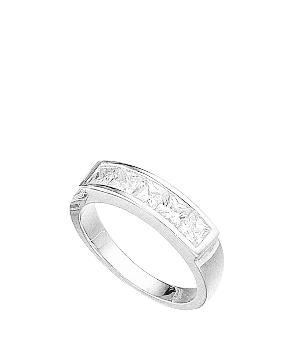 元素标准纯银 r104 °c 52女式透明方晶锆石槽镶戒指