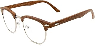 男女通用复古经典眼镜木图案框架透明或深色镜片