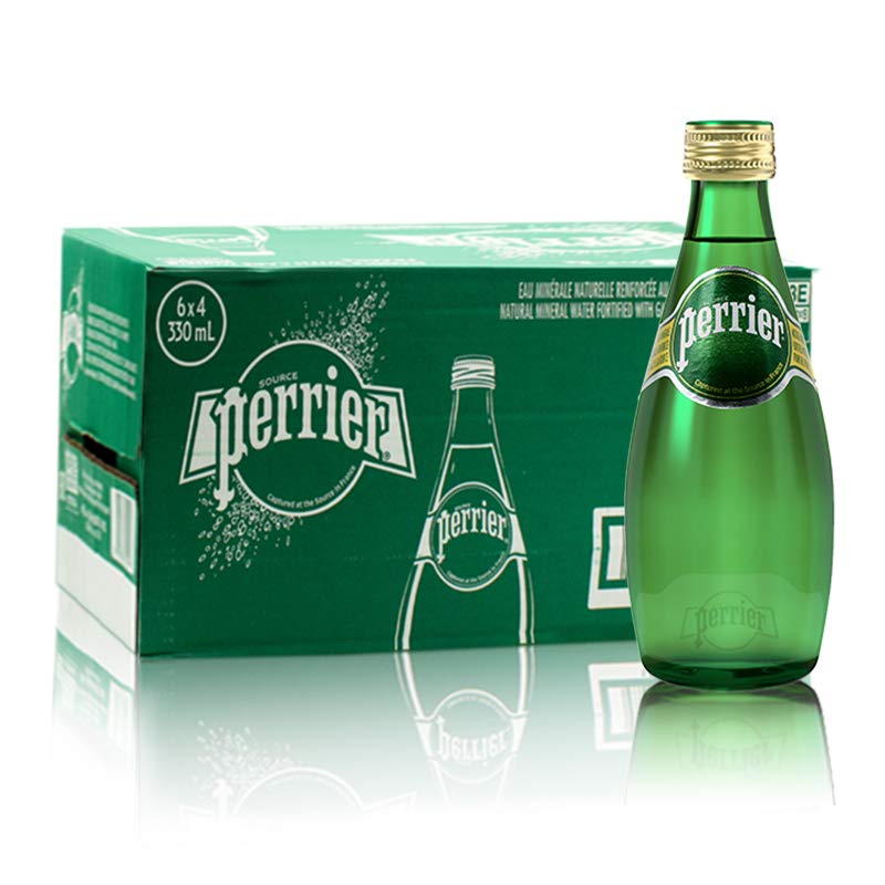 法国perrier巴黎水含气天然矿泉水330毫升*24瓶原味气泡水,18年07月