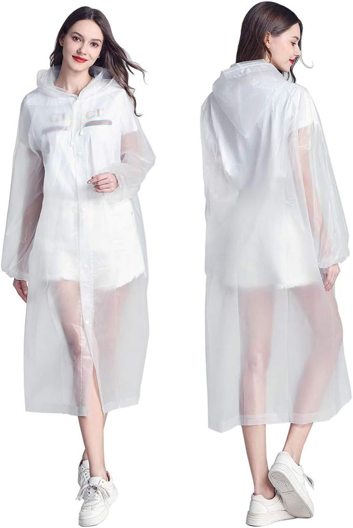 eva 便携式雨衣带兜帽和袖子轻质雨衣,适合成人户外活动白色