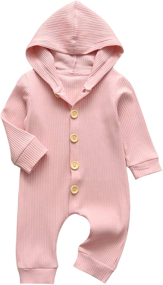 newzhu 幼童男婴女童连衫裤婴儿连体衣纯色套装长袖连帽连衣裤