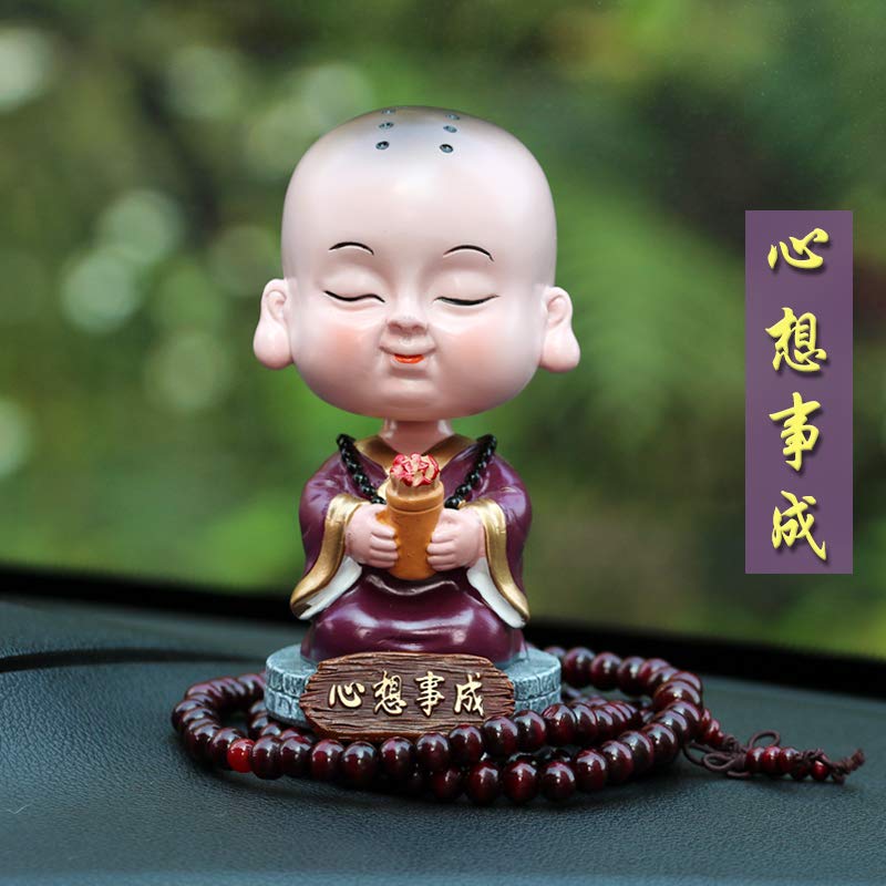 男士高档摇头小和尚保平安车载装饰(摇头)心想事成 配送佛珠和防滑垫