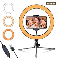 LED 环灯 25.4 厘米带三脚架支架适用于 YouTube 视频和化妆品，迷你 LED 相机灯带手机支架桌面 LED 灯，3 种灯光模式和 11 个亮度级别（25.4 厘米）