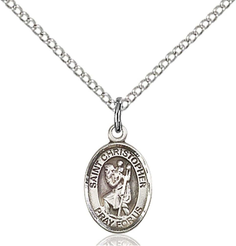 标准纯银圣克里斯托弗吊坠带 45.72 厘米不锈钢精简锁链.