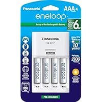 Panasonic K-KJ17M3A4BA Cell Battery Charger with eneloop AAA New 2100 Cycle Rechargeable Batteries, 4 Pack