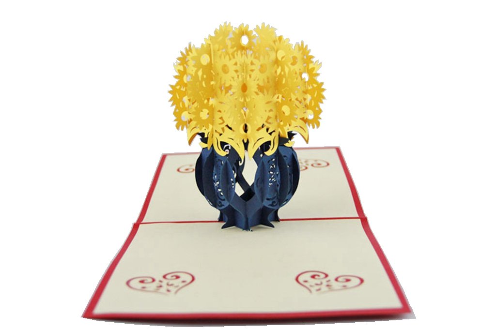 isharecards 手工制作弹出式 3d 贺卡适合各种场合-花盆 黄色花朵