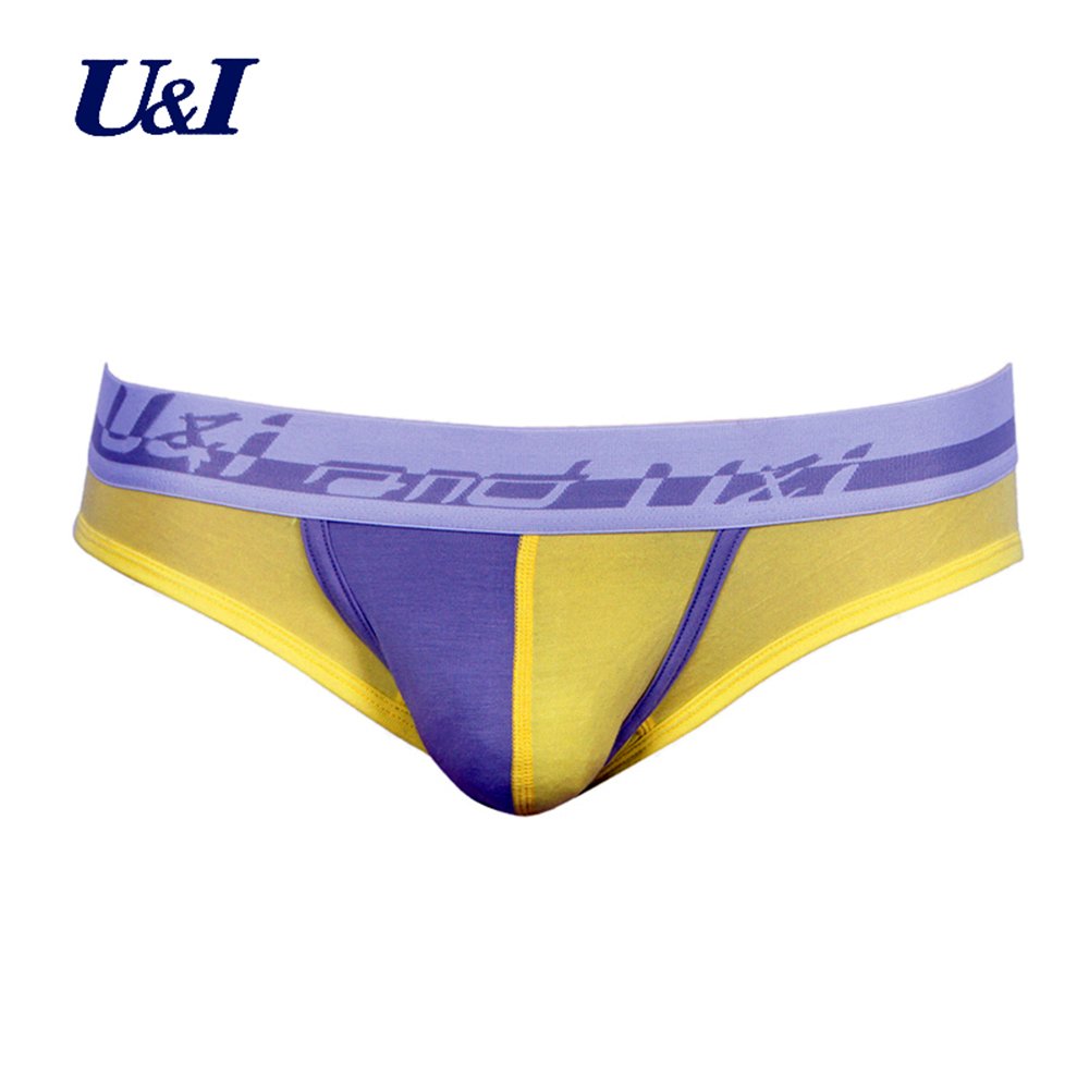 u & i 男士内裤 竹浆纤维透气撞色裤头u凸囊袋 潮男三角内裤男 黄 m