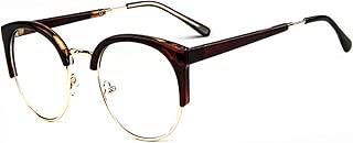 中性款复古半框眼镜圆形光学透明镜片眼镜框