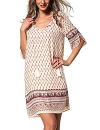 ARANEE 女式波西米亚复古印花宽松休闲波西米亚束腰连衣裙