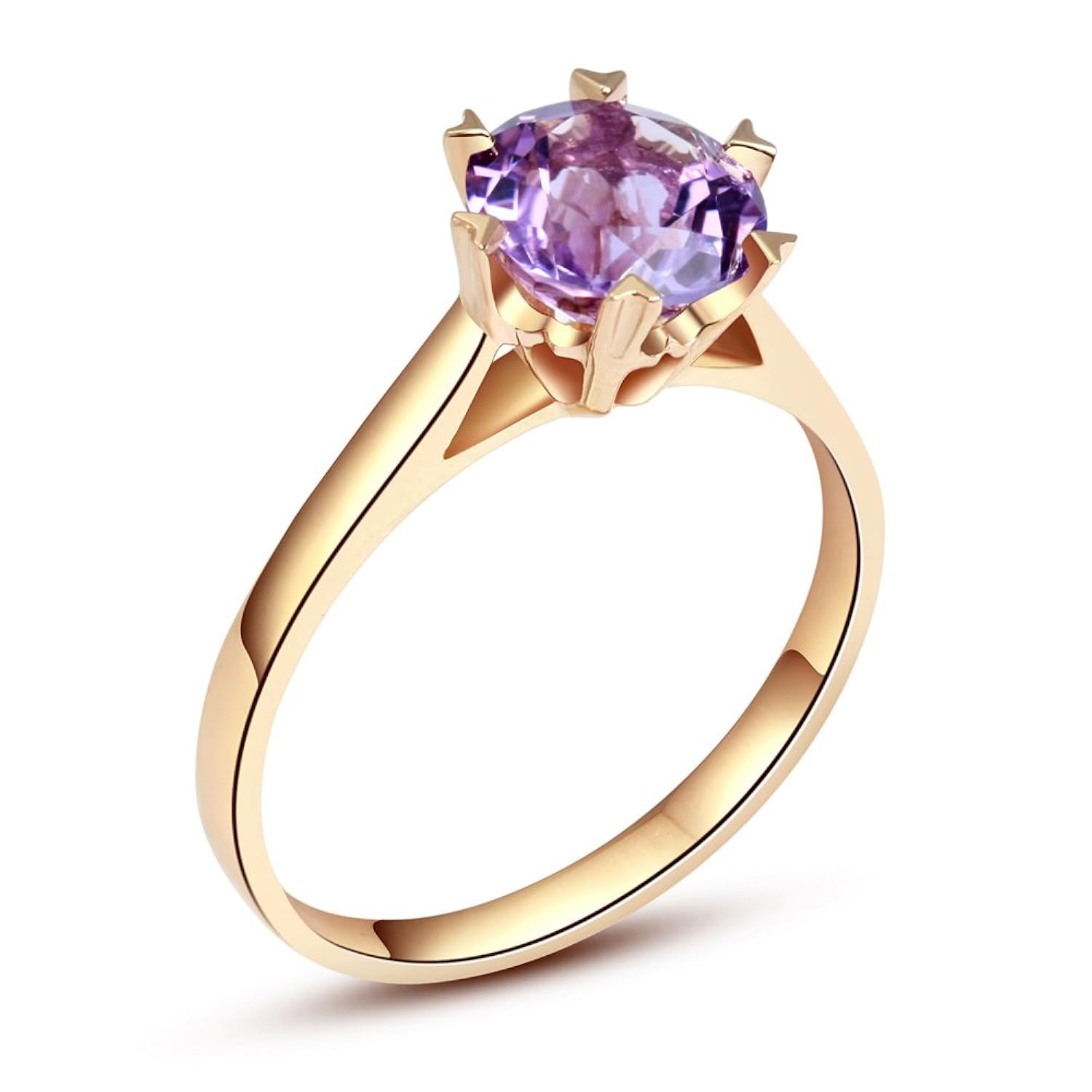 annies 安妮时尚 绽放-18k玫瑰金经典皇冠6爪紫水晶戒指 女戒 14号