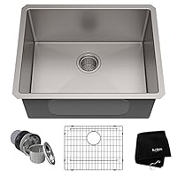 美国Kraus 克劳思1.5mm厚304不锈钢拉丝单盆厨房水槽 手工制作 台下式安装 KHU101-23 配304不锈钢下水器 赠滤水网片 毛巾