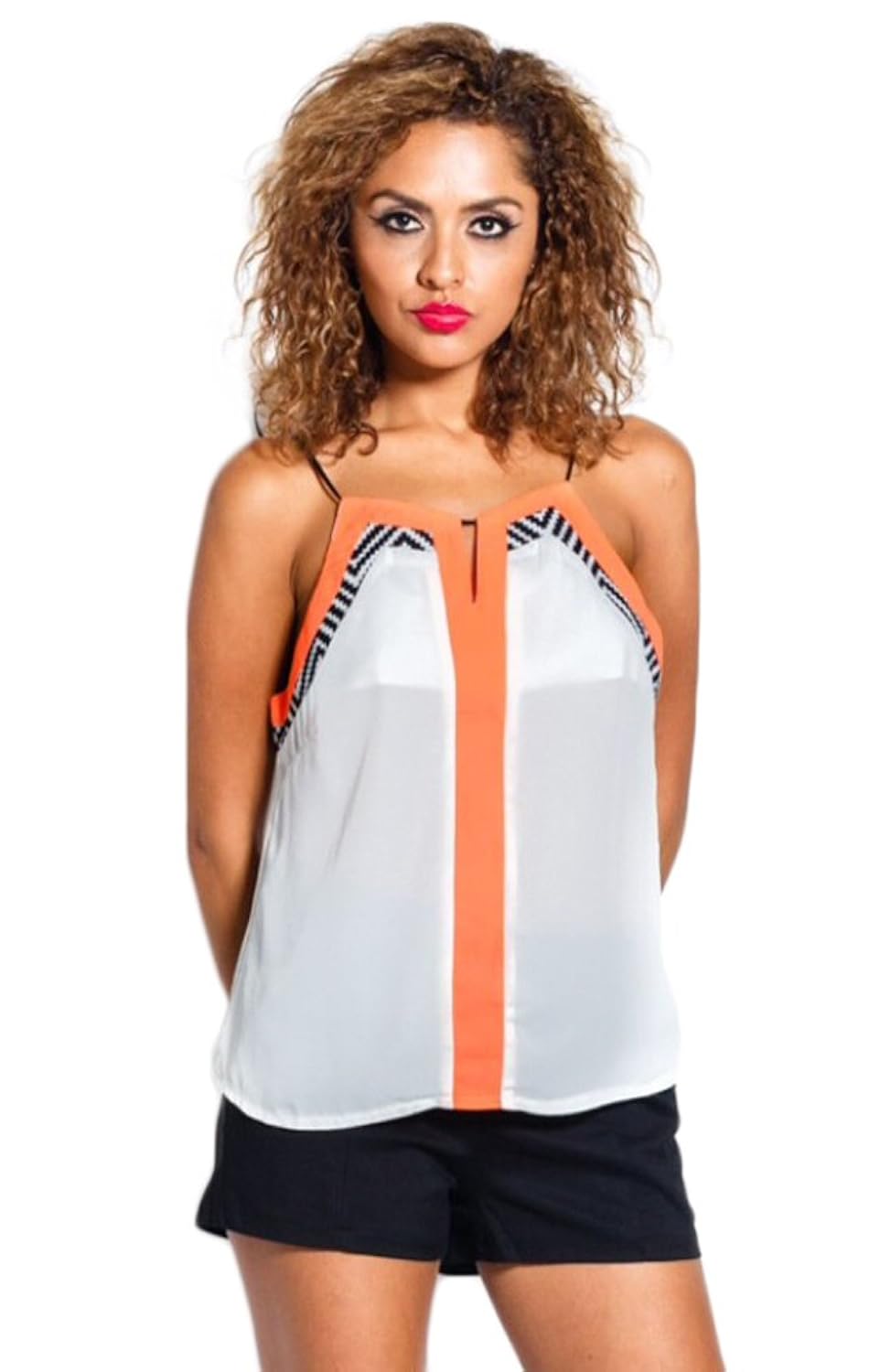 女式霓虹装饰无袖上衣大号橙色