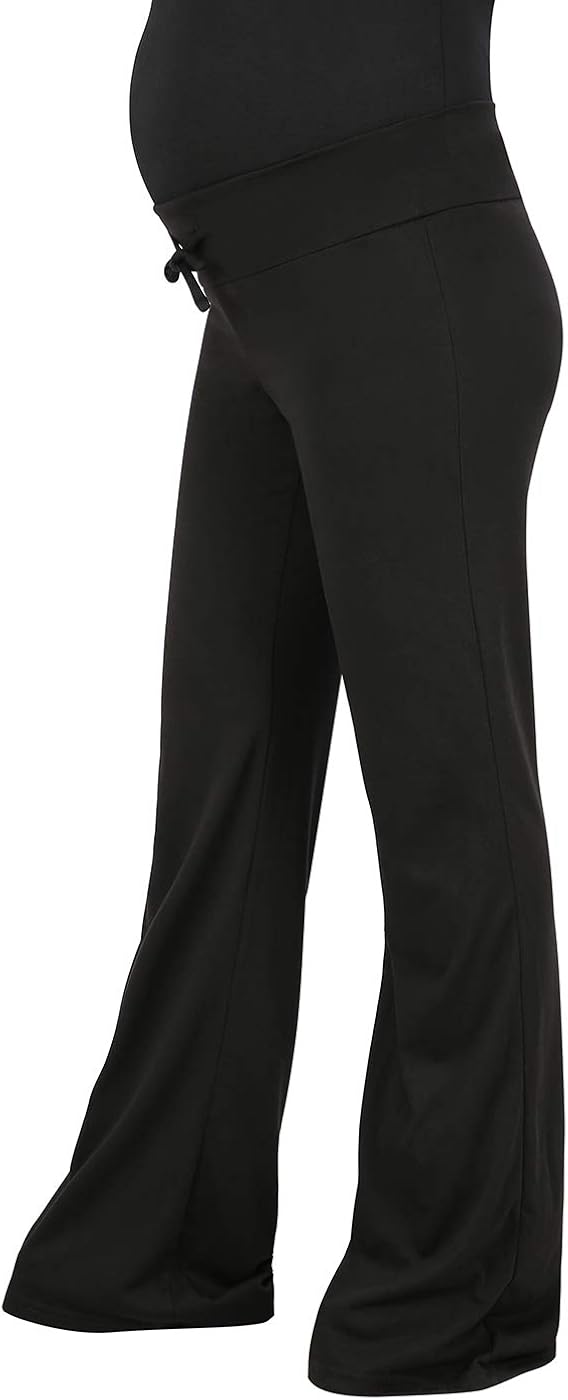 hde 女式孕妇瑜伽裤修身喇叭折叠孕妇打底裤 2 条装(黑色和炭灰色)