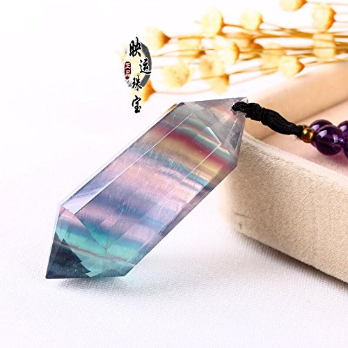 晶妍珠宝开光天然七彩萤石灵摆男女款吊坠大颗粒刻面棱柱灵摆挂坠礼物