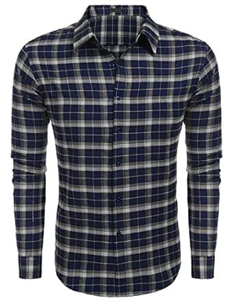 bulges 男式长袖经典格子纽扣衬衫