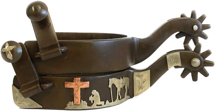 aj tack 批发祈祷牛仔十字架西部秀马马刺复古棕色男士