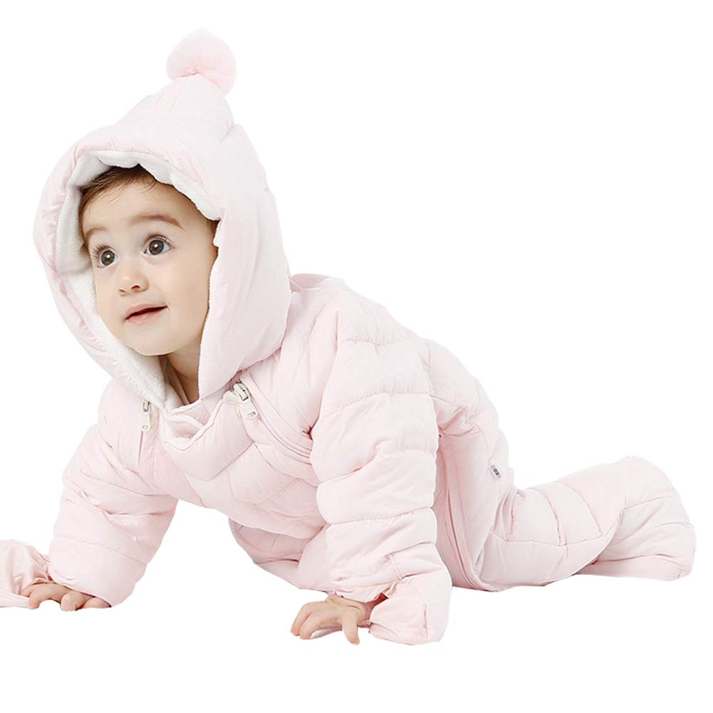 fairy baby 幼童男孩女孩冬季厚外套连身衣保暖雪衣连帽 粉红色 3-6