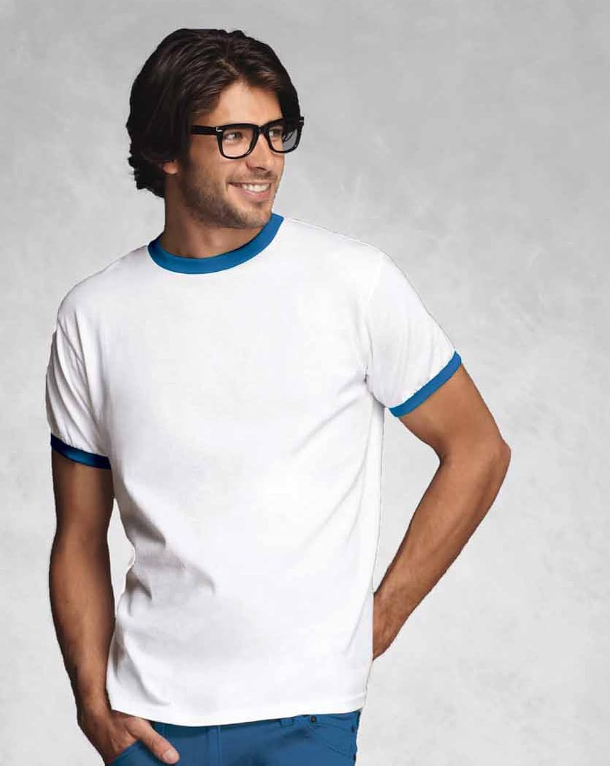 anvil youth ringer t-shirt - white/royal blue - s