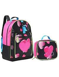 44.45 厘米闪光心形儿童书包/黑色学生背包/午餐盒