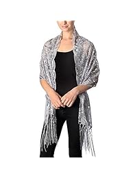 女式花朵亮片装饰晚礼服披肩派对围巾流苏围巾