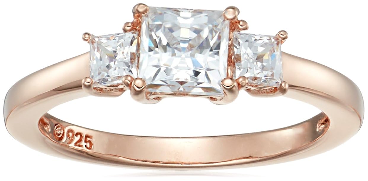 la lumiere 玫瑰金镀金纯银施华洛世奇锆石 1 cttw 公主 3 钻戒指 l1