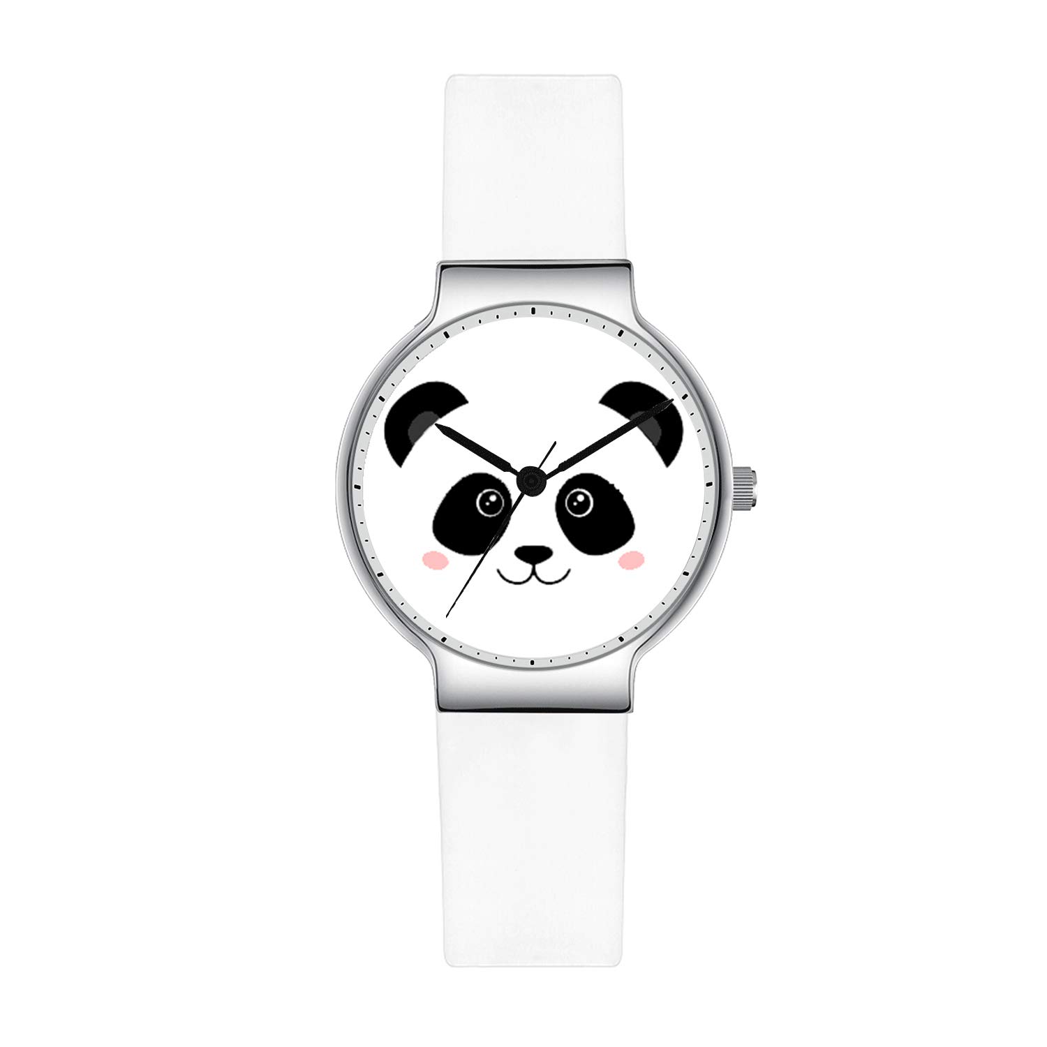 canisto 儿童手表,熊猫女士手表白色硅胶表带个性可爱手表软橡胶表带
