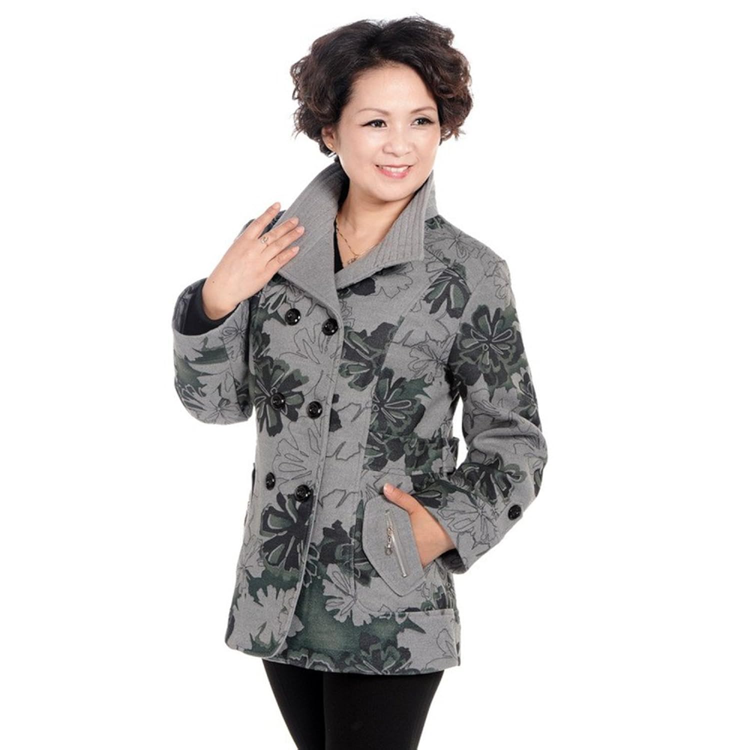 可米蒂斯 春装 女装中老年妈妈装大翻领双排扣加大码休闲外套jm-无忧
