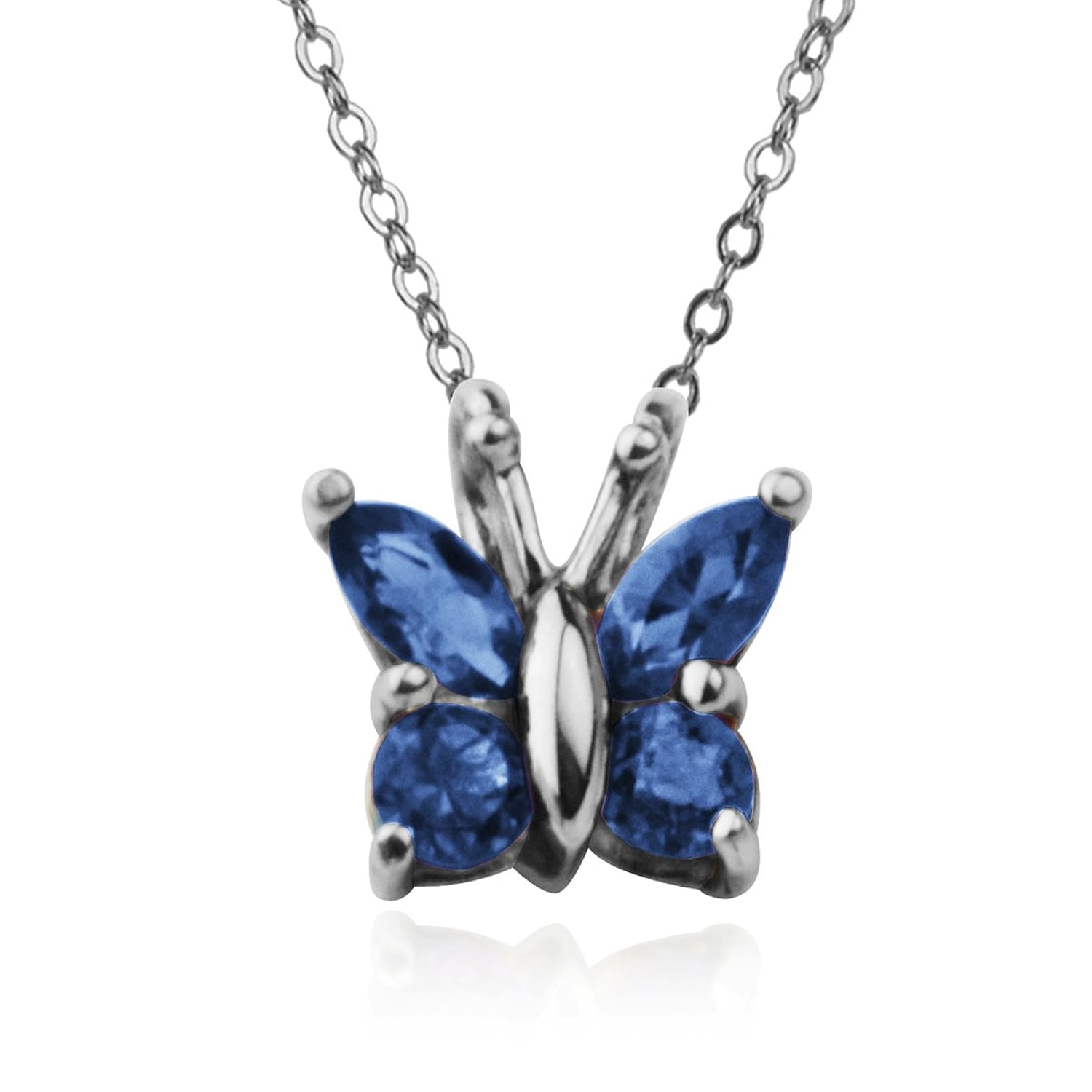 标准纯银宝石蝴蝶吊坠项链,45.7 cm