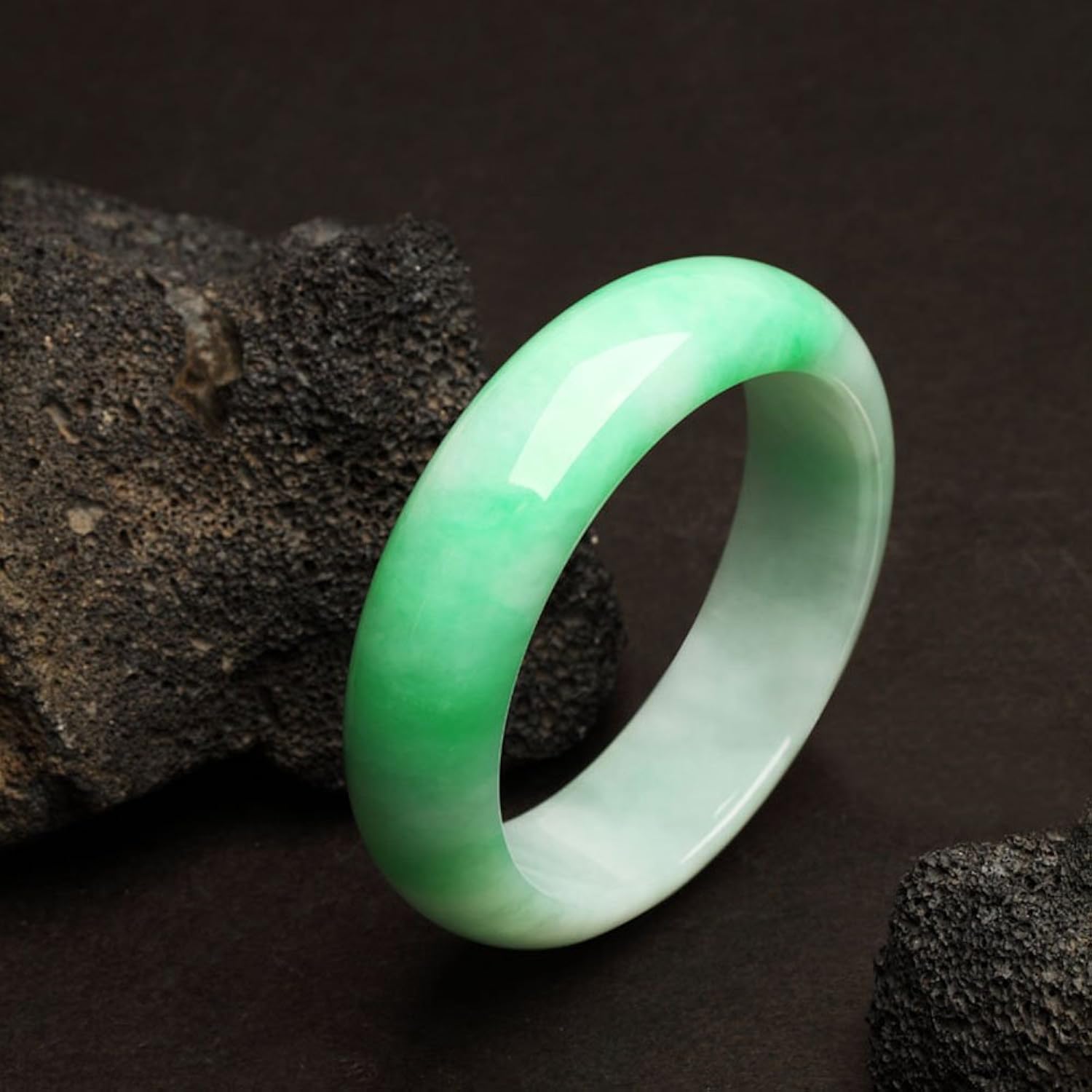 翡翠物语 天然a货翡翠 糯种翠色 翡翠手镯 扁镯