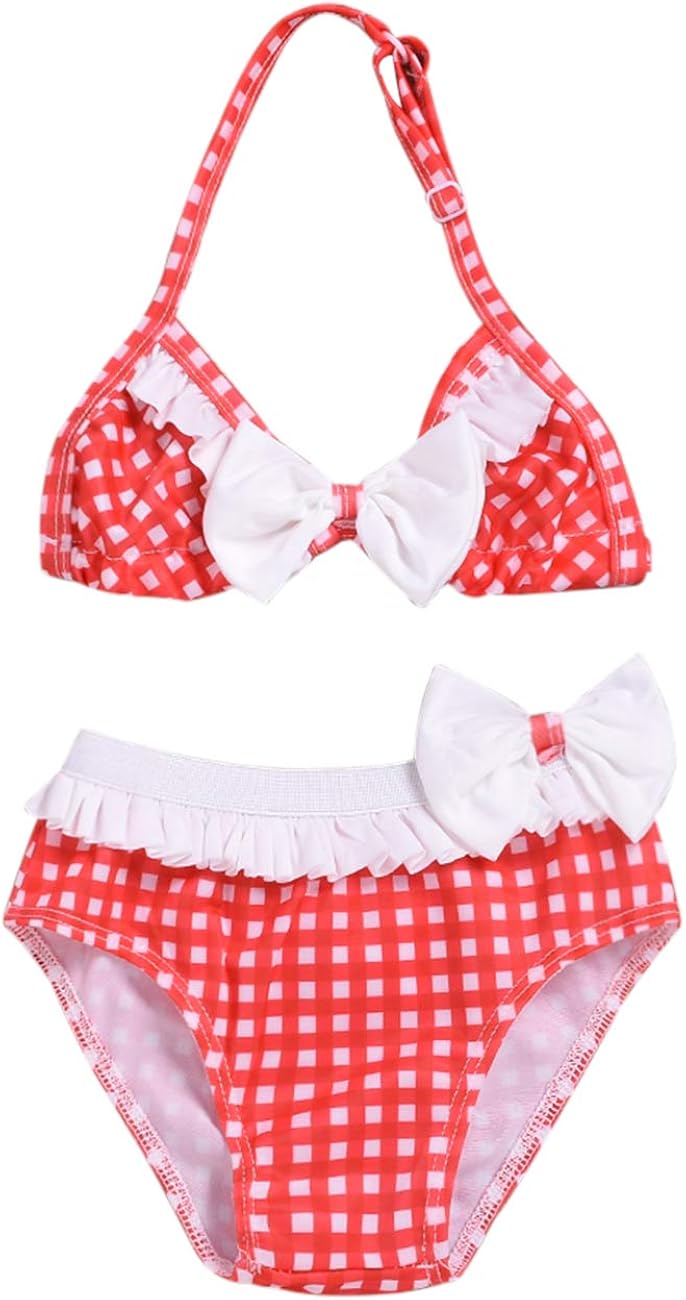 lankey 女婴蝴蝶结两件套比基尼套装泳装,适用于海滩,儿童泳池,家庭