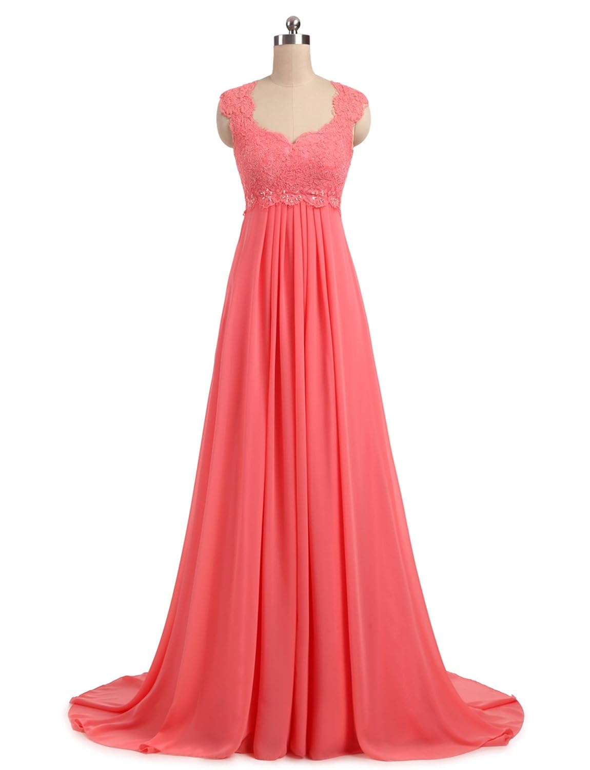 erosebridal 新款无袖蕾丝雪纺婚纱新娘礼服 珊瑚色 6