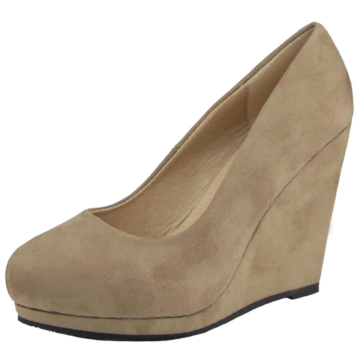 anna shoes 女士一脚蹬经典圆头防水台坡跟鞋