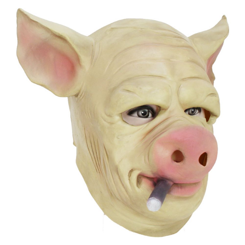 qtmy 乳胶橡胶动物猪面具万圣节派对服装 smoking pig