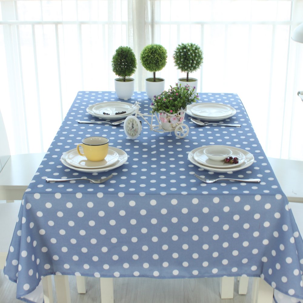 乐唯仕桌布布艺田园风时尚台布波点餐桌布防尘罩可定制 (布洛蓝, 130*