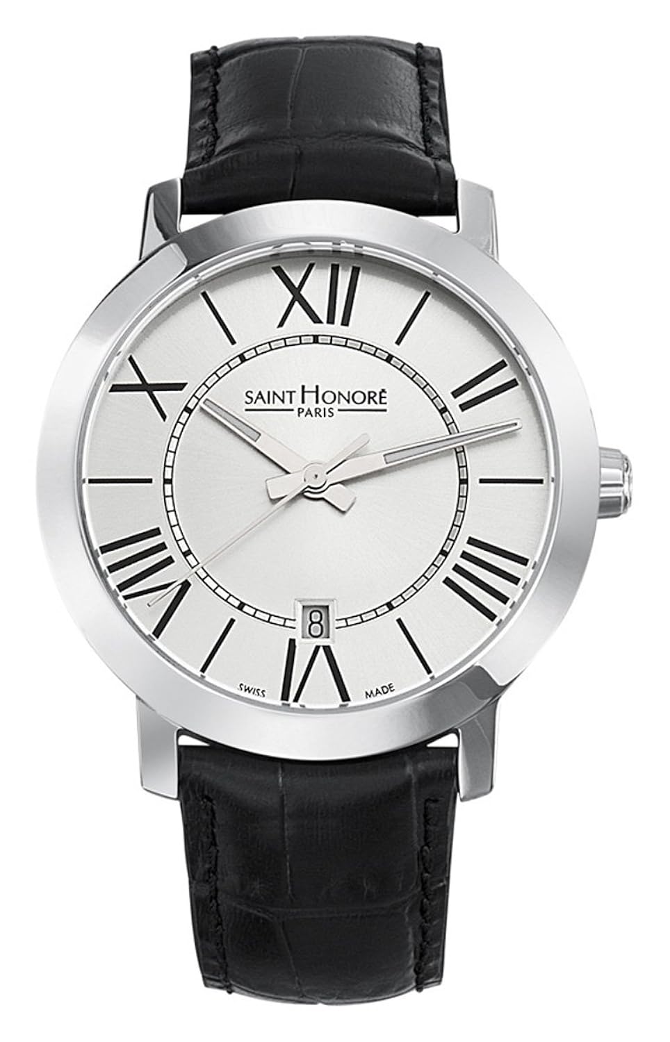 saint honore 男式861020 1 ar trocadero 巴黎黑色真皮日期手表