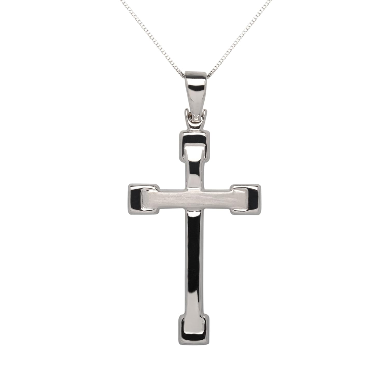 14 k 白金抛光和缎面 ends 十字架吊坠项链,45.7 cm